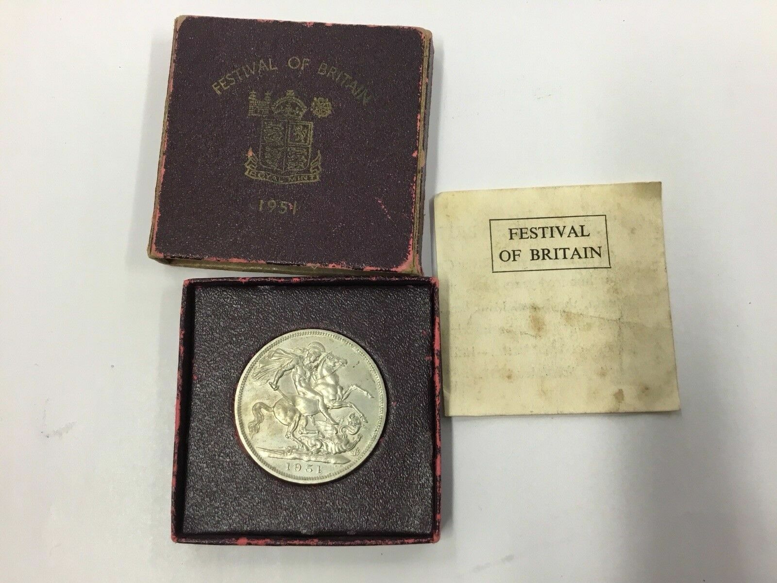 1951 KING GEORGE VI FESTIVAL OF BRITAIN FIVE SHILLINGS COIN UNC W BOX