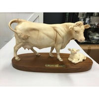 LARGE FIGURE BESWICK CHAROLAIS & CALF MODEL A2648 2652 COW VGC ON STAND