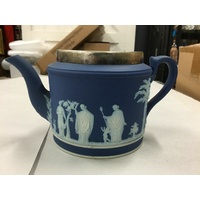 WEDGWOOD JASPERWARE DARK BLUE TEAPOT TEA POT MISSING LID GRECIAN SCENE