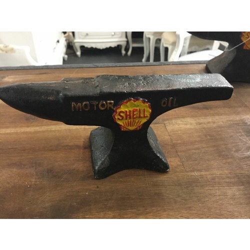 SMALL ANVIL SHELL CAST IRON SIGN  VINTAGE LOOKS GREAT OLD BADGE SIGNS