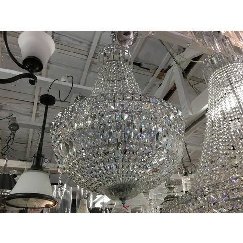 6 LIGHT CRYSTAL BASKET DOME STAIRWELL Chrome 50cms CHANDELIER EMPIRE No.10