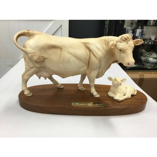 LARGE FIGURE BESWICK CHAROLAIS & CALF MODEL A2648 2652 COW VGC ON STAND