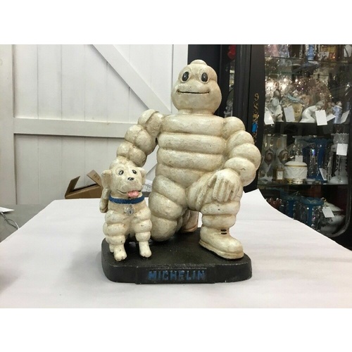 MICHELIN MAN WITH DOG FIGURE TYRE DOOR STOP CAST IRON SIGN ADVERTISING MANTIQUES