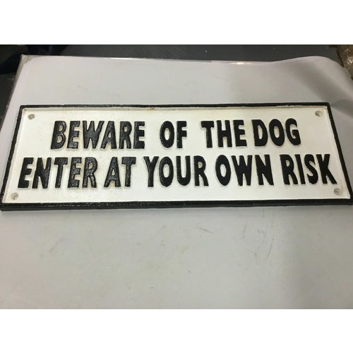 BEWARE OF THE DOG ENTER YOUR NEW CAST IRON SIGN VINTAGE LOOKS OLD BADGE SIGNS