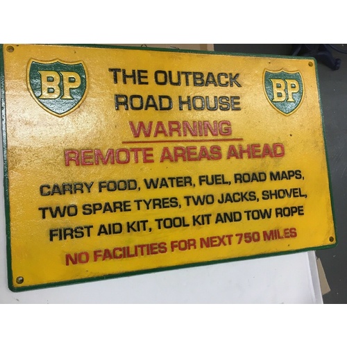 BP OUTBACK ROAD HOUSE WARNING NEW CAST IRON SIGN VINTAGE HUGE LARGE OIL MOTOR