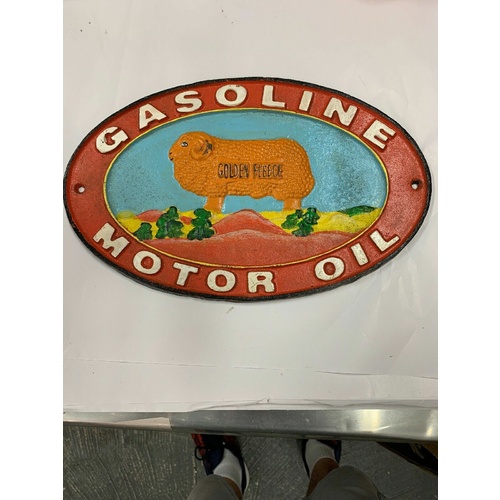 GOLDEN FLEECE GASOLINE MOTOR OIL CAST IRON SIGN VINTAGE LOOKS OLD SIGNS ENAMEL